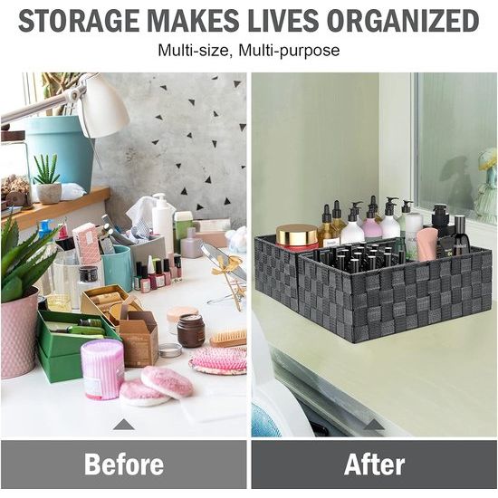 Opbergmand 34,4 cm, set van 6 stapelbare multifunctionele opbergmanden, opbergmanden voor het opbergen en organiseren van badkamer/keuken/kamer/handdoeken (grijs)