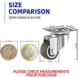 GBL Zwaarlast Wielen + Schroeven - 25 mm tot 40 KG - 4 Stuks Geen Vloersporen Stille Zwenkwielen voor Meubels - Rubberen Trolleywielen - Zilver 25mm - 4 without Brakes