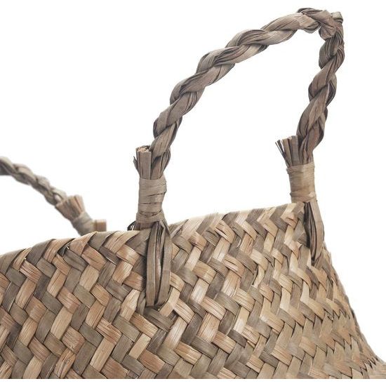 Zeegrasmand, bloempot, natuurmand, geweven wasmand met handvat voor planten, speelgoed, opslag (zwart)