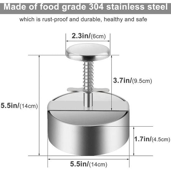 Burgerpers, 304 roestvrij stalen hamburgerpers, 14 cm verstelbare hamburgerpers, anti-aanbaklaag, hamburgerpers voor lekkere hamburgers, cheseburgers, BBQ