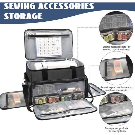 Naaimachinetas groot (zonder machine en accessoires), grijs, draagtas