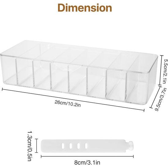 Kabelopbergdoos, 2 stuks kabelorganizerbox met deksel, 8 vakken, transparante oplaadkabelorganizer met 20 kabelbinders, kabelorganizerbox voor bureau opslag