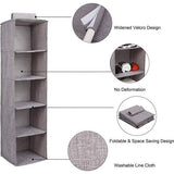 Ophangrek, hangende opberger met 5 zakken, hangende stoffen doos, kledingdoos, organizer voor kleding, mooi, ruimtebesparend en opvouwbaar, grijs