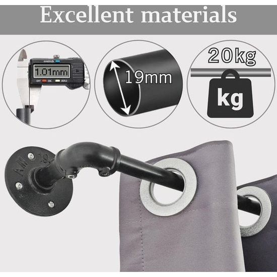 2 Stücke Gardinenstange Ausziehbar Vorhangstange Schwarz Vorhangstange Deckenmontage Curtain Rod für Schlafzimmer Fenster Küche (Schwarz 115-200cm, 19mm Durchmesser)