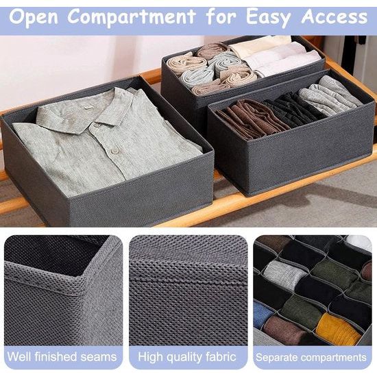 Opbergsysteem, kledingkast, opbergsysteem, grijs, opvouwbare opbergdoos, stof, organizer voor de kledingkast van stof, voor het opbergen van kleding, T-shirts, ondergoed