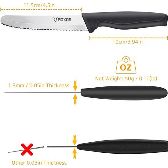 Steakmessen, set van 6 roestvrij staal, getand, ultra scherp tafelmessen met anti-slip TPR-handgreep, vaatwasmachinebestendig