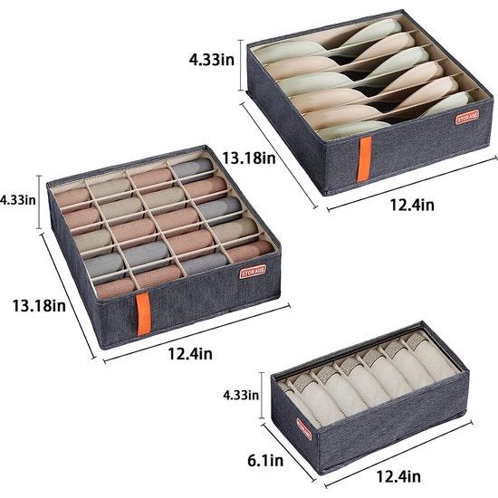 Opvouwbare ondergoedorganizer voor lade, 3-delige set, 6 vakken, 7 vakken, 20 vakken, handig voor het opbergen van sokken (6 + 7 + 20)
