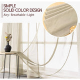 Voile gordijnen met oogjes, half-transparant, kort, linnenlook, voorhang, vitrage, beige-creme, 137 x 140 cm (h x b) voor woonkamer, slaapkamer, kinderkamer, set van 2