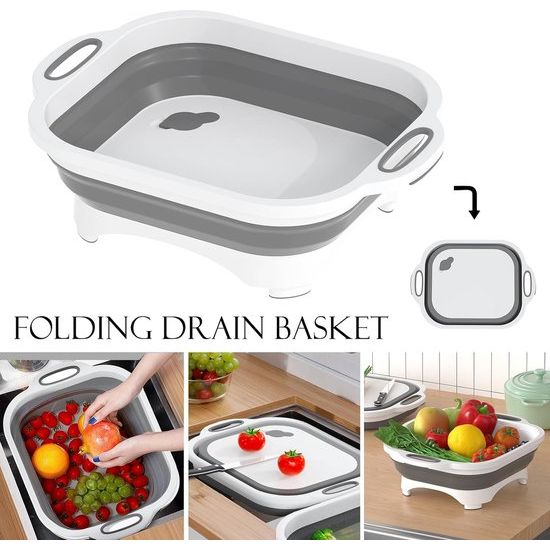 Opvouwbare campingsnijplank, 3-in-1 multifunctioneel, met mes, voor het wassen en bewaren van groenten en fruit worden gebruikt voor keuken, camper, camper accessoires, outdoor