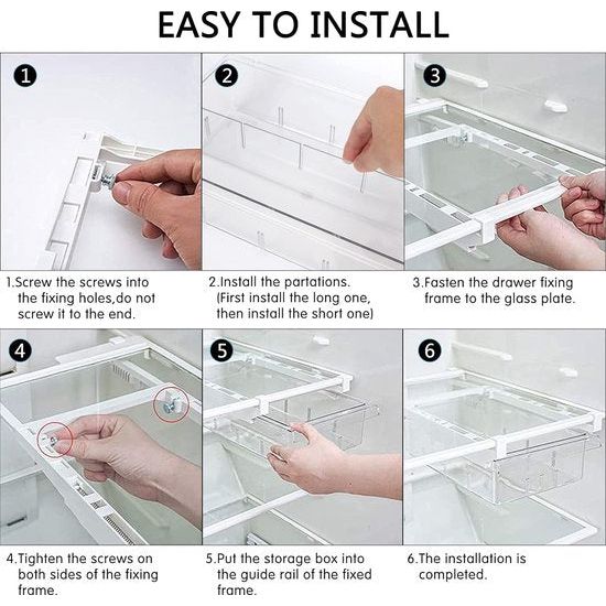 Koelkastorganizer, doorzichtige koelkastopbergdoos, uittrekbare instelbare koelkastbox met handvat, koelkastlade-organizer voor koelkast, kasten, voorraadkast