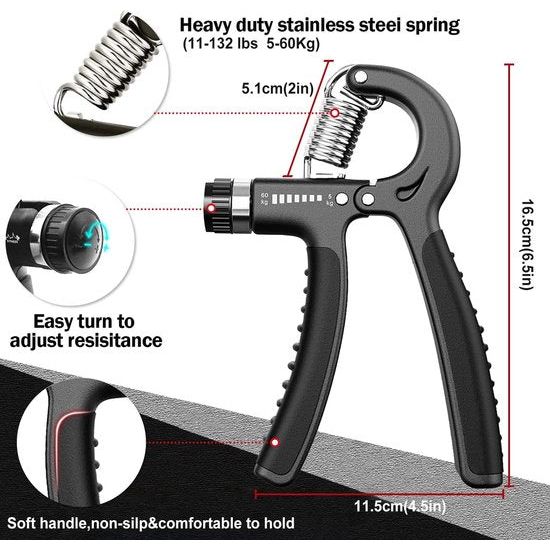 Handtrainer, vingertrainer, set van 5, onderarm-handtrainer, vingeroefening, verstelbare grijper voor het herstel van blessures en spieropbouw