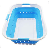 42L opvouwbare plastic wasmand - opvouwbare pop-up opslagcontainer/organizer - draagbare waskuip - ruimtebesparende mand/mand (wit/marineblauw, 1)