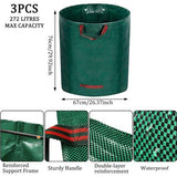 Tuinzak, tuinafvalzak, 3 stuks, 272 liter, zelfdragende tuinzak, afvalzak, opvouwbaar met 4 extra sterke handgrepen, incl. 1 paar tuinhandschoenen