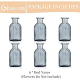 Kleine vazenset, glazen vaas, 6 stuks, mini-bloemenvaas, grijs, vintage, glas, rond, glazen vazen, flessenvaas, kleurrijk, klein geribbeld, tafelvaas, vazenset, glazen fles, decoratie voor