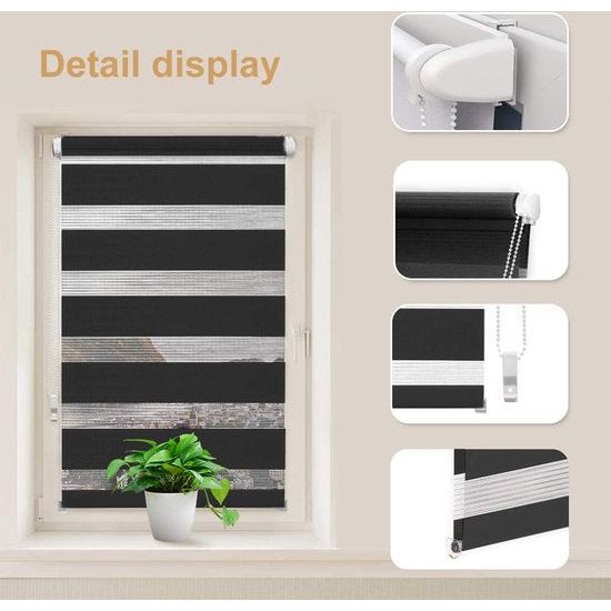 Dubbel rolgordijn, duo-rolgordijn, klembevestiging zonder boren, voor ramen, lichtdoorlatend en verduisterend, zwart, 45 x 150cm