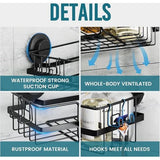Corner Shower Caddy Suction Cup Shower Shelf No Drilling Shower Corner Basket Suction Heavy Duty Max Hold 10 kg for Bathroom & Kitchen Corner Shower Rack Black in Iron
