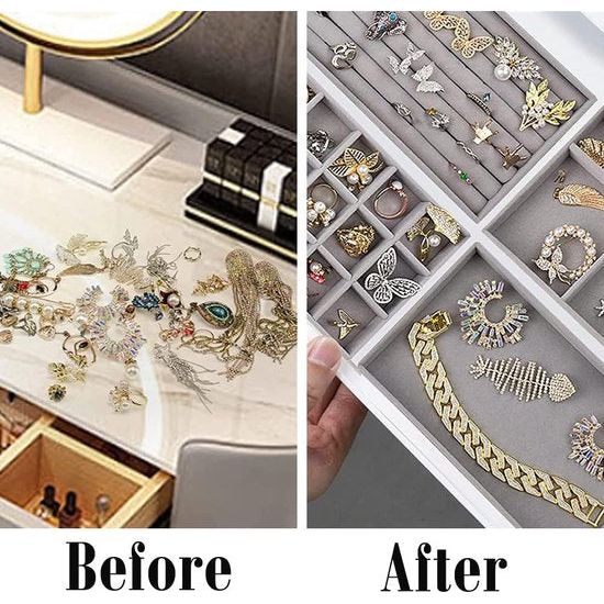 4 stuks sieradentrays, sieradenorganizer, lade, sieradenkistjes, stapelbaar, voor sieraden, oorbellen, armbanden, ringen (grijs)