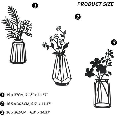 3 Pieces Metal Vase Flowers Wall Arts Minimalist Plant Wall Decor Metalen Kunst Aan De Muur Zwarte Bloem Natuurlijke Wall Decors