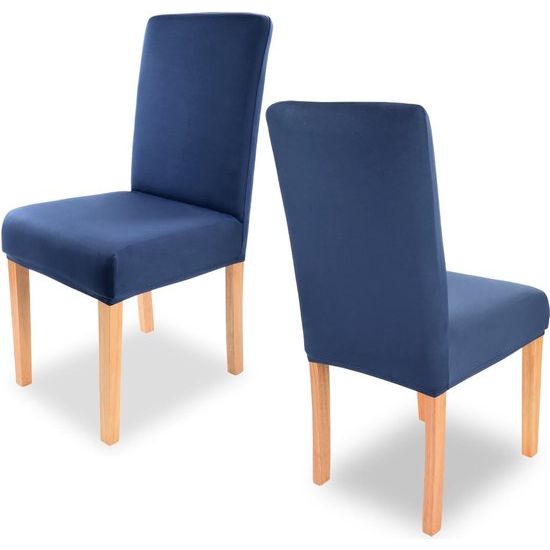 Charles Stretch Chair Covers, Round and Square Chair Backs, Pack of 6, Bi-Elastic Fit with Oeko-Tex Standard 100: "Tested Confidence" (Blue)