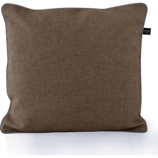 Kussen voor buiten, kussenhoes 60x60 cm [bruin + grijze bies] set van 2 kussenhoezen [zonder vulkussens] - waterafstotende kussenhoezen met ritssluiting, lounge kussenhoezen