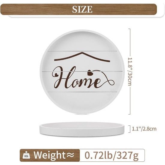 Rond Dienblad Houten Dienblad: Thuis Klein Houten Dienblad Decoratieve Rustieke Witte Dienbladen Decoratie voor Koffie Aanrecht, 30 cm