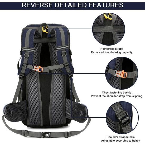 50 liter, heren en dames, trekkingrugzak, ultralicht, opvouwbare reisrugzak, wandelrugzak, grote klimmen, dagrugzak voor reizen, bergbeklimmen, kamperen, outdoor, reizen, sport