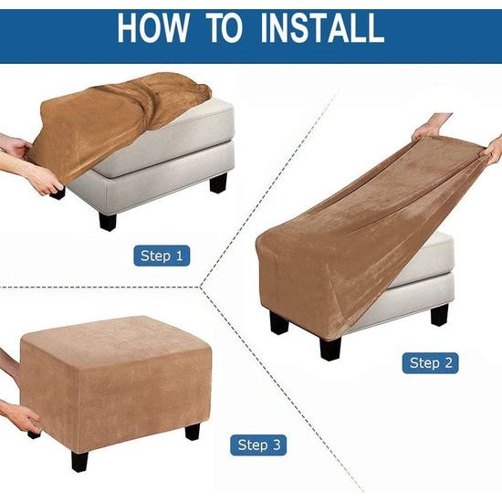 Ottomaanse hoes voor krukhoes - fluwelen kruk voor voetenbank, rechthoekig, stretch overtrek, poef, beschermer, wasbare stoelhoes - Grijs, 1 stuk