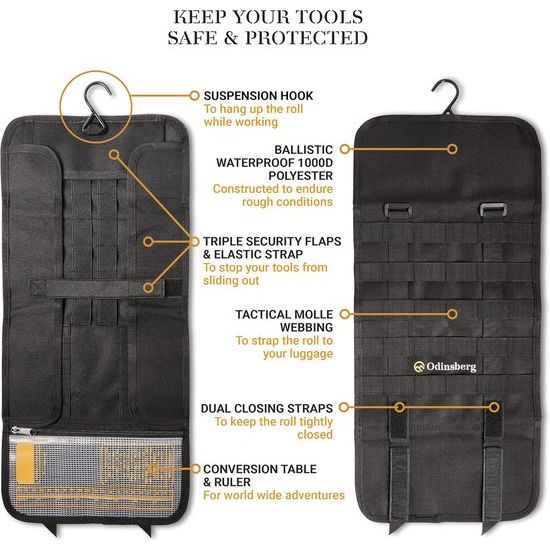 Heavy Duty Tool Roll Gereedschapstas voor motorfiets, zonder inhoud, gereedschapstas met tactisch Molle-systeem, 56 elastische lussen en binnenzak om je gereedschapsmap te beheren