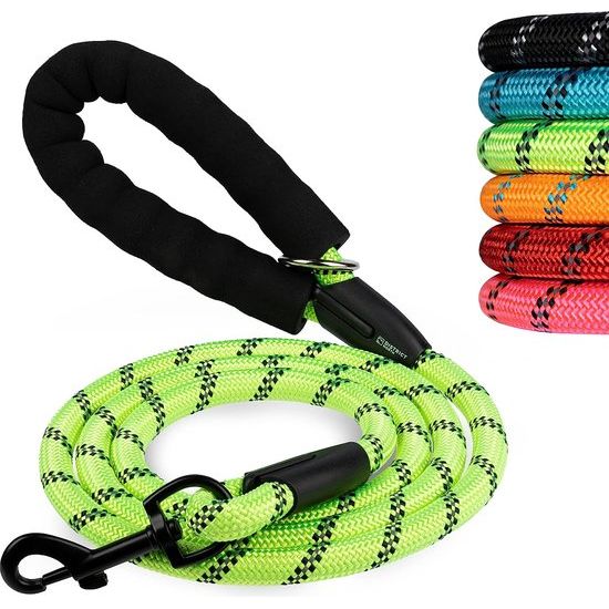 Reflecterende hondenriem, 180 cm lange trainingslijn voor honden, comfortabel gevoerde hondenlijn, premium hondenriem voor grote honden, 180 cm, groen