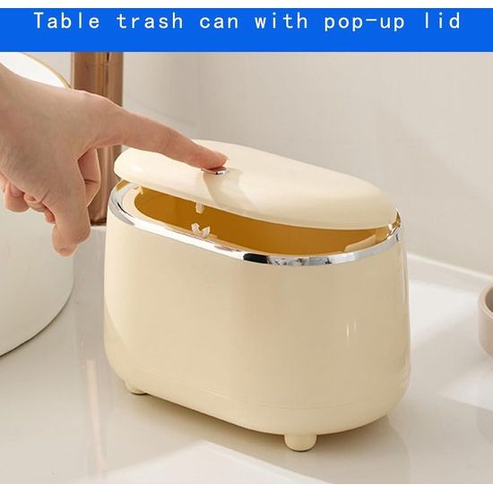 Tafelvuilnisemmer met deksel, kleine tafelafvalemmer 2 l, mini-tafelvuilnisemmer voor kantoor, kinderkamer, bureau, badkamer, keuken (wit)