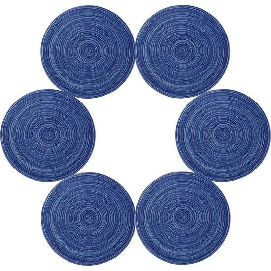 Set van 6 placemats/Place Mat, ronde vorm Crossweave geweven katoenen placemat (rond, blauw)