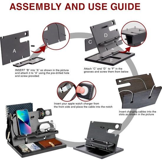 Cadeaus voor mannen, houten telefoondockingstation, horloges, portemonnees, nachtkastorganizer, cadeau, echtgenoot, cadeau voor hem, vader, broer, Kerstmis, jubileum, verjaardagscadeau voor mannen,