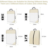 Kofferorganizerset, 4-delig, Packing Cubes, waterdichte reis-kledingtassen, paktassen voor koffer, verpakkingskubus met make-uptas, schoenentas (beige)