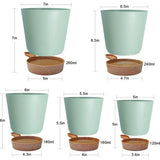 5 stuks kunststof bloempot met irrigatiesysteem, 17,8/16,5/15,2/13,9/12,7 cm, zelfbewatering, sierpot met onderzetter, ronde plantenbak voor binnen en balkon, tuin, planten, vetplanten, cactus, groen