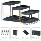 Set van 2 keukenorganizers, onder wastafel, rek, lade-organizer, optilbaar wastafelrek met 8 haken, 16 antislip pads en 2 hangbekers, spoelkastrek, keukenorganizer