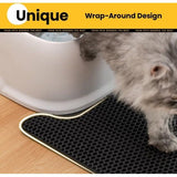 Kattenbakmat, hoogwaardige dubbellaagse waterdichte kattenmat, honingraatpatroon om de strooiverdeling te regelen, eenvoudige reiniging voor de kattenbakmat (zwart, groot, 76 x 61 cm)