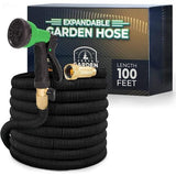 Flexibele tuinslang 30 m / 100 ft dubbellaags latex 3/4 inch massief messing aansluitingen 3450D stof knikvrij 8-functie flexibele waterslang zwart