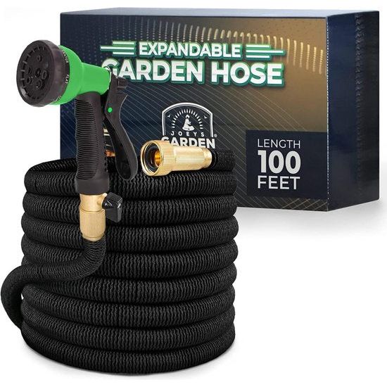 Flexibele tuinslang 30 m / 100 ft dubbellaags latex 3/4 inch massief messing aansluitingen 3450D stof knikvrij 8-functie flexibele waterslang zwart