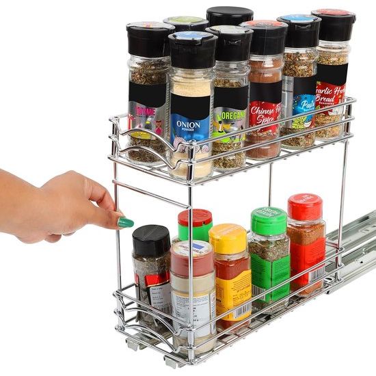 Uittrekbare 2-traps kruidenkeukenkast organizer, 12 x 26 x 23,8 cm (b x d x h), kruidenorganizer