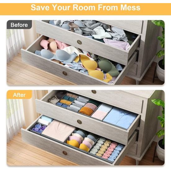 10 stuks stoffen opbergdozen, lade-organizer, opvouwbare kledingkast-organizer, opbergsysteem voor ondergoed, beha's, sokken, kleding, grijs