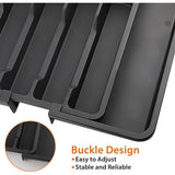 Bestekhouder, bestekbak, uittrekbare bestekhouder voor laden, van kunststof, met 8 vakken, geschikt voor lepels, vorken, messen (33,5-56,5 x 6 x 37,5 cm) (zwart)