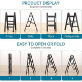 Trapladder, 3 treden, inklapbaar, aluminium vouwladder, draagbare vouwladder met breed anti-slip pedaal, opvouwbare huishoudladder, lichte ladder, draagvermogen 150 kg, zwart