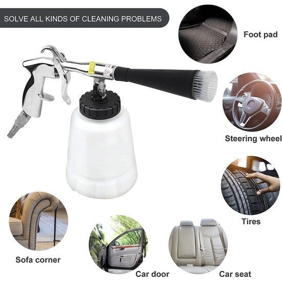 Reinigingspistool, hogedrukreinigerpistool, autoreinigingspistool, persluchtreiniger, 6 - 9,2 bar, instelbare luchtdruk, nikkel-metaalcoating, met mondstuk, handdoeken, handschoenen, borstels