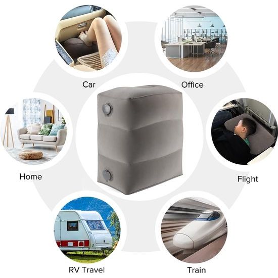 Voetsteun vliegtuig, opblaasbaar voetsteunkussen voor reisauto & thuis & kantoor, in hoogte verstelbaar Flyaway kinderbed, voor slapen op lange vluchten voor kinderen (grijs, 1 stuk)