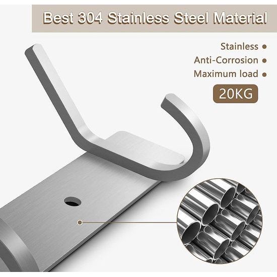 Garderobe haken, 4 haken, garderobe frame, geborsteld roestvrij staal, voor jassen, Jurken, draagvermogen tot 20 kg, haak frame voor hal en vestibule, 27 cm (Zilver, 1 stuk)