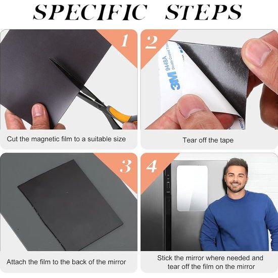 4 stuks spiegels, acrylspiegel, 14 x 18 cm, afgeronde hoekspiegel, acrylspiegel, wanddecoratie met magneet, voor school, badkamer, woonkamer, kantoor, decoratie