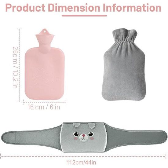 Heetwaterkruikriem, 1 liter warmwaterkruik met zachte taillehoes,