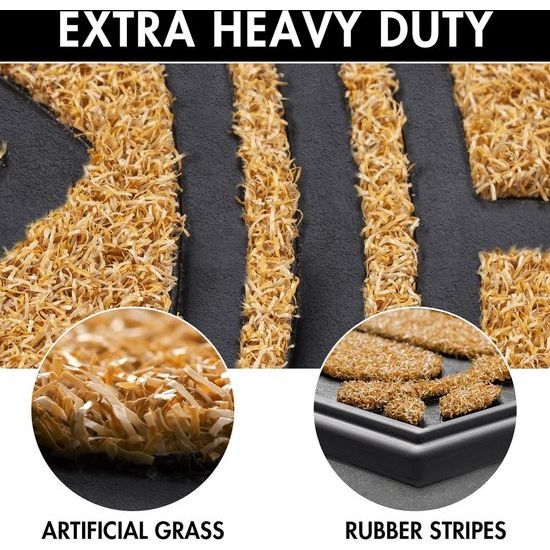 Deurmat 45 x 75 cm antislip entreemat robuuste deurmat vuilvangmat met rubberen coating voor buitengebruik geel