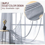 Voile gordijnen met oogjes, halftransparant, kort, linnenlook, voorhang, vitrage, grijs, 225 x 140 cm (h x b) voor woonkamer, slaapkamer, kinderkamer, set van 2