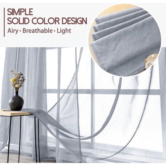 Voile gordijnen met oogjes, halftransparant, kort, linnenlook, voorhang, vitrage, grijs, 225 x 140 cm (h x b) voor woonkamer, slaapkamer, kinderkamer, set van 2